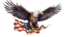 Bald Eagle With America Flag In Background, Transparent Background, Generative Ai