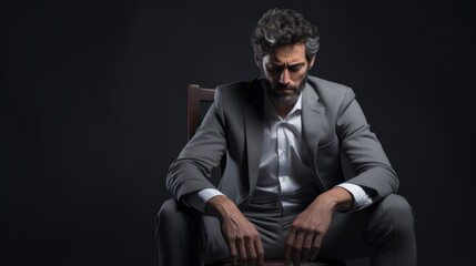 Wall Mural - depressed man sitting on a chair with gray background