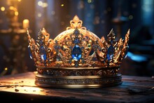 Golden Crown Adorned With Blue Gemstones Majesty Royal Symbol Promised To The Saints Generative AI Illustration
