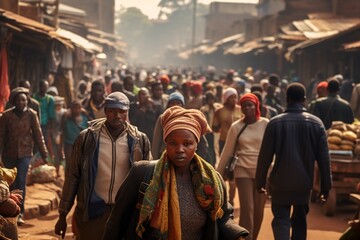 a busy African crowd of people walking on the main street.