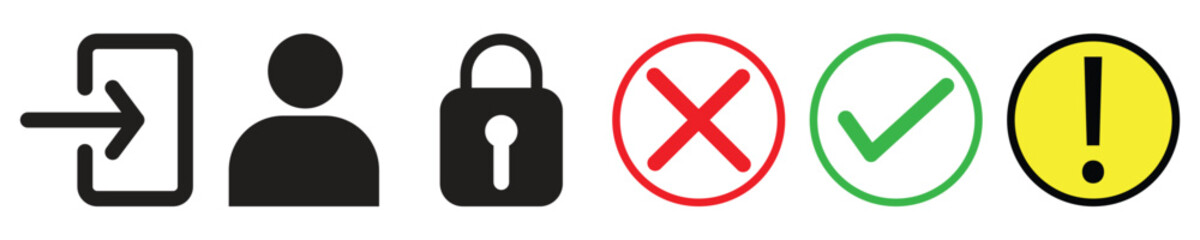 Wall Mural - login page icon set. user, password, wrong right, info icons