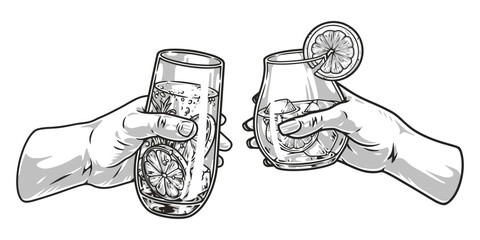 Canvas Print - Alcoholic cocktail drinks monochrome emblem