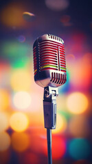 Wall Mural - A red microphone with a blurred background