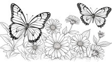 Coloring Page Butterfly And Flowers