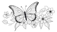 Coloring Page Butterfly And Flowers