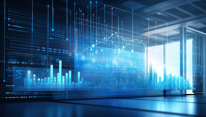 Poster - A global network of data and financial charts represents the future of business and investment