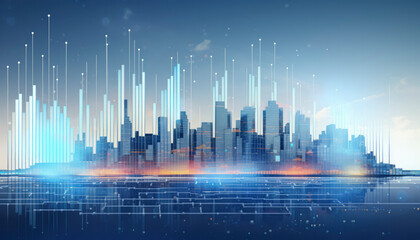 Poster - global financial growth and technological connectivity in a futuristic cityscape,dynamic skyline represents the epitome