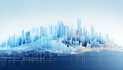 Poster - A futuristic cityscape with a skyline of skyscrapers, representing the intersection of technology and finance,Navigate the global financial future, banner
