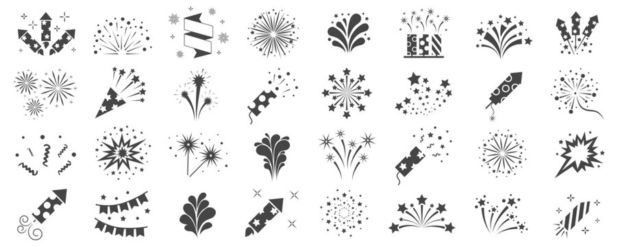 Wall Mural -  - Set of firework icons, celebration, party, happy new year. Vector set