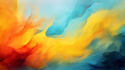 Poster - A vibrant abstract painting with a burst of colors on a clean white canvas