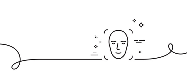 Poster - face detection line icon. continuous one line with curl. head recognition sign. identification symbo