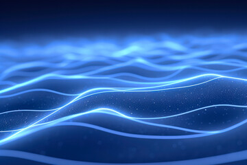 Poster - abstract realms of digital technology: A futuristic, blue, three-dimensional network of interconnected geometric shapes