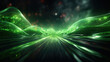 © hassanmim2021 - Abstract futuristic background with green glowing neon moving high speed wave lines. Generative Ai