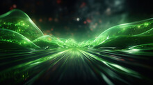 Abstract Futuristic Background With Green Glowing Neon Moving High Speed Wave Lines. Generative Ai