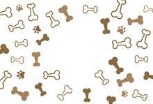 Frame Brown Bone And Cat Or Dog Paw Pattern Background. Copy Space. Wallpaper. Vector Illustration