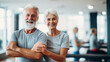 © Kateryna - An elderly pair stretching together before a fitness class, focusing on flexibility and mobility, elderly couples