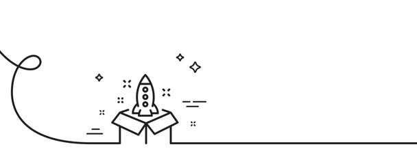 Poster - startup line icon. continuous one line with curl. launch project sign. out of the box symbol. startu