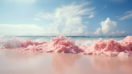 Wall Mural - pink and white foam on a sandy sea beach