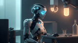 Fototapeta  - Advanced AI Robot Conducting Experiments in laboratory and Making Discoveries. Generative AI