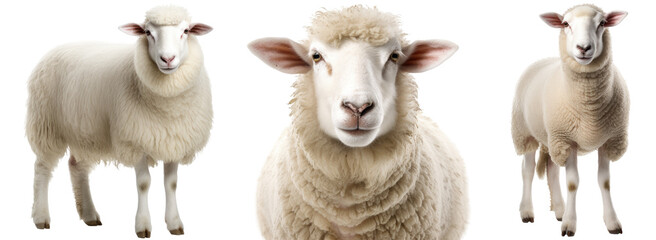 Wall Mural - Sheep collection (portrait, standing), animal bundle isolated on a white background as transparent PNG