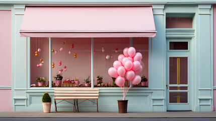 Wall Mural - showcase with a pink balloons in the street. 