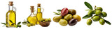 Set of Olive oil and olives transparent isolated on white background cutout. PNG file ,artwork graphic design ,Generative AI