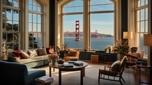 A Room With Bay Windows Capturing Views Of The Iconic Golden Gate Bridge, San Francisco, 16:9