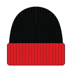 Wall Mural - Two Tone Beanie Hat With Black-Red Design On White Background, Vector File