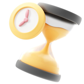 3d rendering of hourglass with time countdown icon on isolated white background. Design assets of business or finance, time and deadline concept.