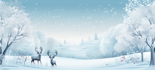 Swirling leaves and snowy landscape in enchanting winter background. Great for website banners. Concept of Christmas fantasy.