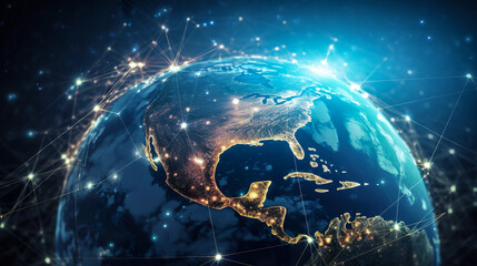 planet Earth and network connections, cyberspace and internet connect concept, generative AI