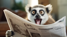 Shocked Lemur Reading A Newspaper