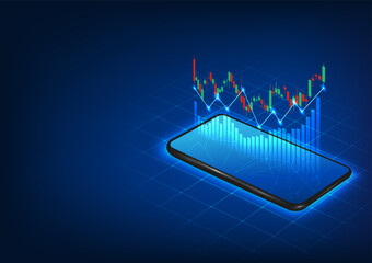 Poster - Smartphone technology allows you to trade stocks through your mobile phone while monitoring stock prices. Company growth It is a mobile phone that displays stock graphs.
