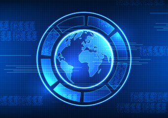 Poster - World technology surrounded by technology circle with number code Refers to technology that allows access to information. Communication and entertainment from around the world