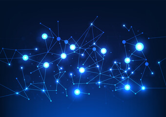 Fototapete - Big data technology Lines overlaid and intertwined together with a glow represent the transmission of large amounts of data to a system that is secured through a high-speed internet network.