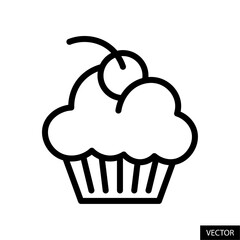 Poster - Cupcake with cherry, fairy cake vector icon in line style design for website, app, UI, isolated on white background. Editable stroke. Vector illustration.