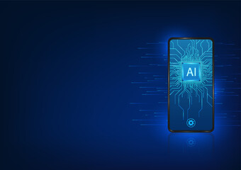 Poster - Smartphone technology that has an artificial intelligence microchip inside. Refers to mobile technology that ai keeps learning from users and responds to the operation of the system