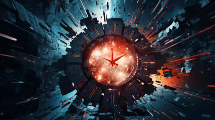 Wall Mural - space and time clock destroying galaxy, generative ai