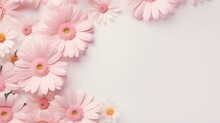 A Bunch Of Pink Daisies On A White Background With A Place For Text.  Generative Ai
