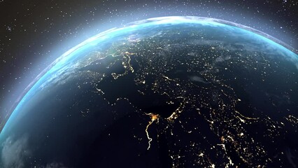 Wall Mural - sun is setting over the european continent. view from space of the night rotating planet earth with 