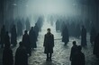 © Kishore Newton - A faceless individual stands apart, gazing away from an immense crowd enveloped in mist, epitomizing solitude amidst conformity and the unknown.