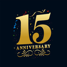 15 Anniversary Luxurious Golden Color 15 Years Anniversary Celebration Logo Design Template