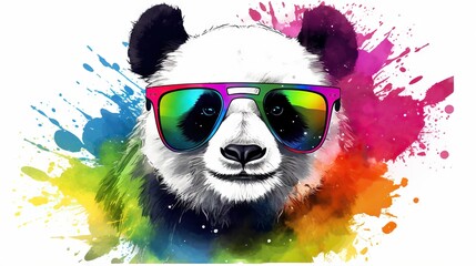 Wall Mural -  a panda bear wearing sunglasses with a splash of paint behind it.  generative ai