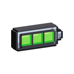 Poster - Isometric Pixel art 3d of green ful battery bar for items asset. full energy bar on pixelated style.8bits perfect for game asset or design asset element for your game design asset.
