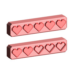 Poster - Isometric Pixel art 3d of heart bar for items asset. pink heart bar 3d on pixelated style.8bits perfect for game asset or design asset element for your game design asset.