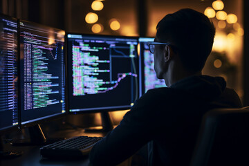 Poster - generative ai collage picture image of business professional it specialist developing coding online 