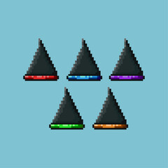 Fototapete - Pixel art sets of witch hat halloween with variation color items asset. halloween hat on pixelated style.8bits perfect for game asset or design asset element for your game design asset.