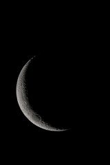 Wall Mural - crescent moon photographed with a telescope, where you can see the craters and the lunar surface, it
