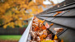 gutters with leaves waiting to be cleaned. 