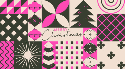 Wall Mural - Ornate Bauhaus Inspired Christmas Background. Trendy Winter Holidays art templates.	